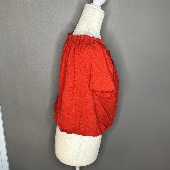 Madewell Drawstring orange over the shoulder Top size small - Picture 5 of 6